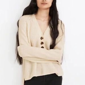 Madewell Ribbed Lyle Henley Sweater Wool Blend in Cream, Size M